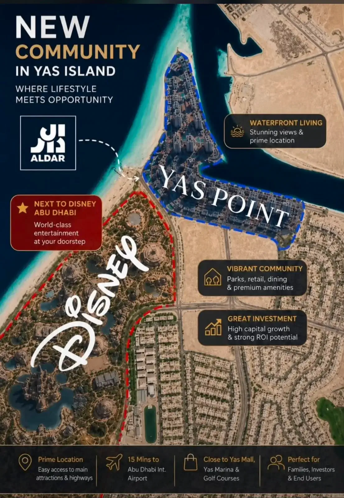 Yas Point location map — new community on Yas Island next to Disney Abu Dhabi